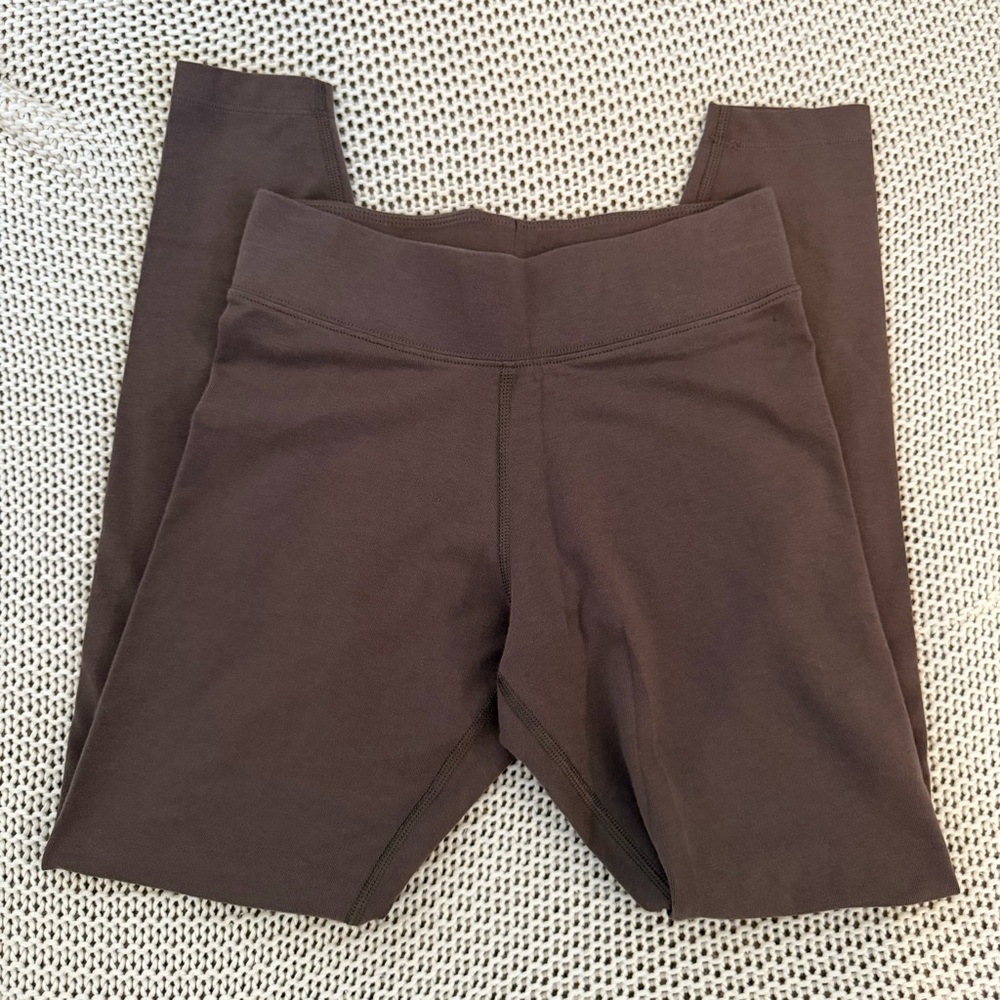 EUC Nike Earthy Brown Full Length Leggings XS Embroidered Logo Running Athletic